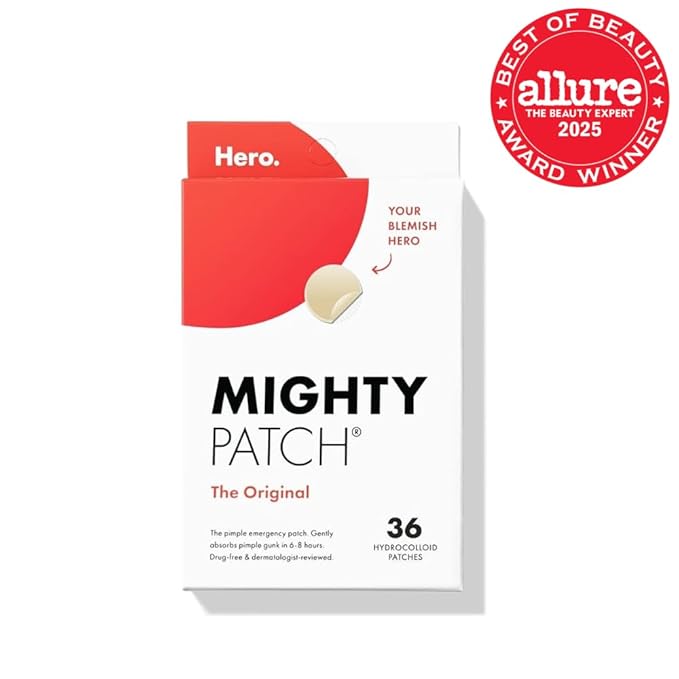 Hero Cosmetics Mighty Patch Original Acne Pimple Patches – Hydrocolloid Spot Treatment for Zits & Whiteheads, Overnight Face Patches, 36 Count