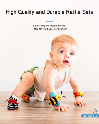 Infinno Baby Wrist Rattle Socks & Foot Finder Set | Sensory Toy for Newborns 0–12 Months