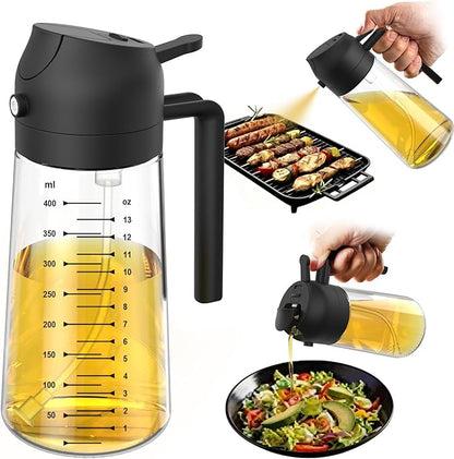 TrendPlain 16oz/470ml Glass Olive Oil Sprayer & Dispenser – 2-in-1 Oil Spray Bottle for Cooking, Air Fryer, Salad & BBQ (Black)