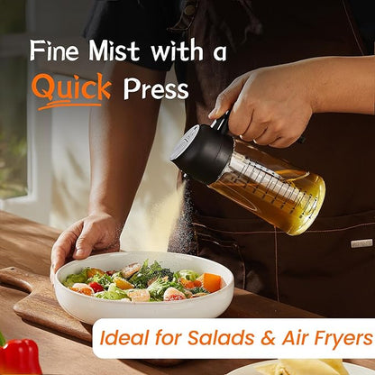 TrendPlain 16oz/470ml Glass Olive Oil Sprayer & Dispenser – 2-in-1 Oil Spray Bottle for Cooking, Air Fryer, Salad & BBQ (Black)
