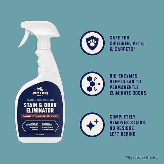 Rocco & Roxie Pet Stain & Odor Eliminator – Enzyme Cleaner for Dog & Cat Urine 32oz