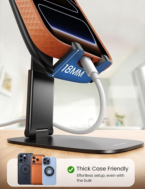Lamicall Foldable Phone Stand – Adjustable Desk Holder for iPhone & Galaxy Devices