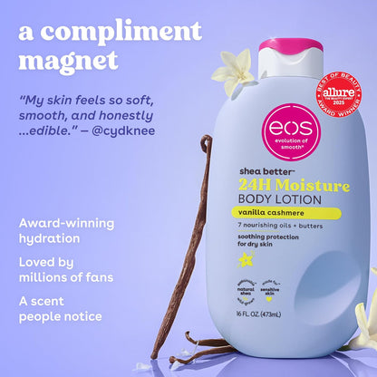 EOS Shea Better Body Lotion Vanilla Cashmere 16 fl oz | 24H Hydration & Vegan Formula