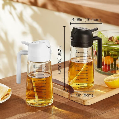 TrendPlain 16oz/470ml Glass Olive Oil Sprayer & Dispenser – 2-in-1 Oil Spray Bottle for Cooking, Air Fryer, Salad & BBQ (Black)