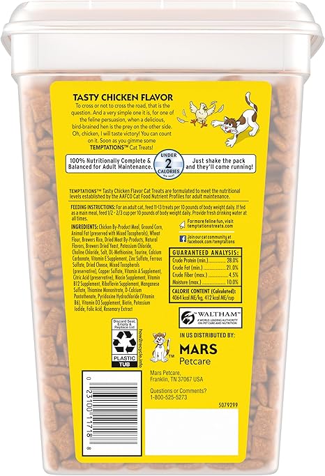 Temptations Cat Treats Classic Crunchy and Soft Cat Treats, Tasty Chicken Flavor, 30 oz. Tub