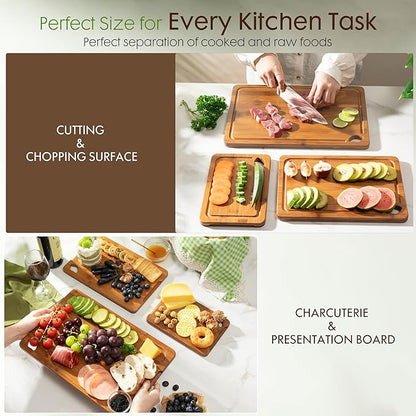 Astercook Bamboo Cutting Boards Set with Stand | Reversible Kitchen Chopping Boards