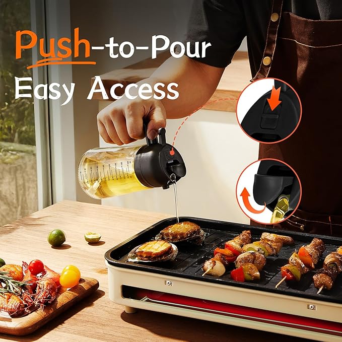TrendPlain 16oz/470ml Glass Olive Oil Sprayer & Dispenser – 2-in-1 Oil Spray Bottle for Cooking, Air Fryer, Salad & BBQ (Black)