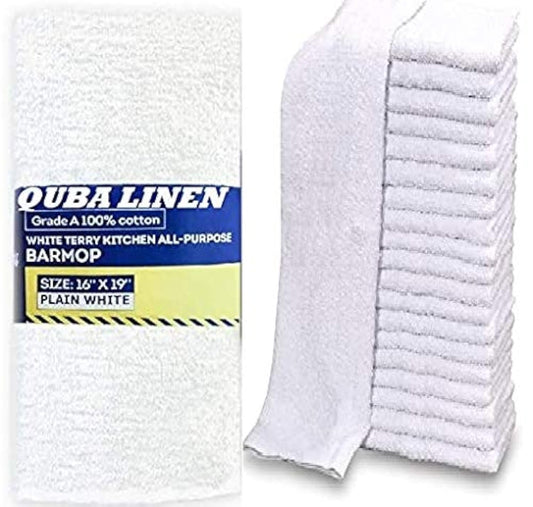 QUBA Linen - Bar Mops Towels 12 Pack Premium Quality 100% Cotton Size 16x19 Highly Absorbent and Multi-Purpose Cleaning Rags - Terry Towels for Home and Kitchen Machine Washable bar mops (12)