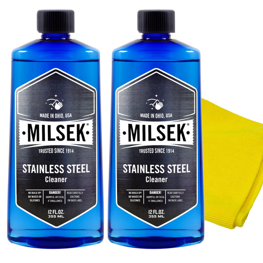 Milsek Stainless Steel Cleaner - Multipurpose Cleaning Supplies for Home and Kitchen Appliances Sink Stovetop Dishwasher Microwaves and Refrigerators - 12 Fl Oz (Pack of 2) with Microfiber Towel